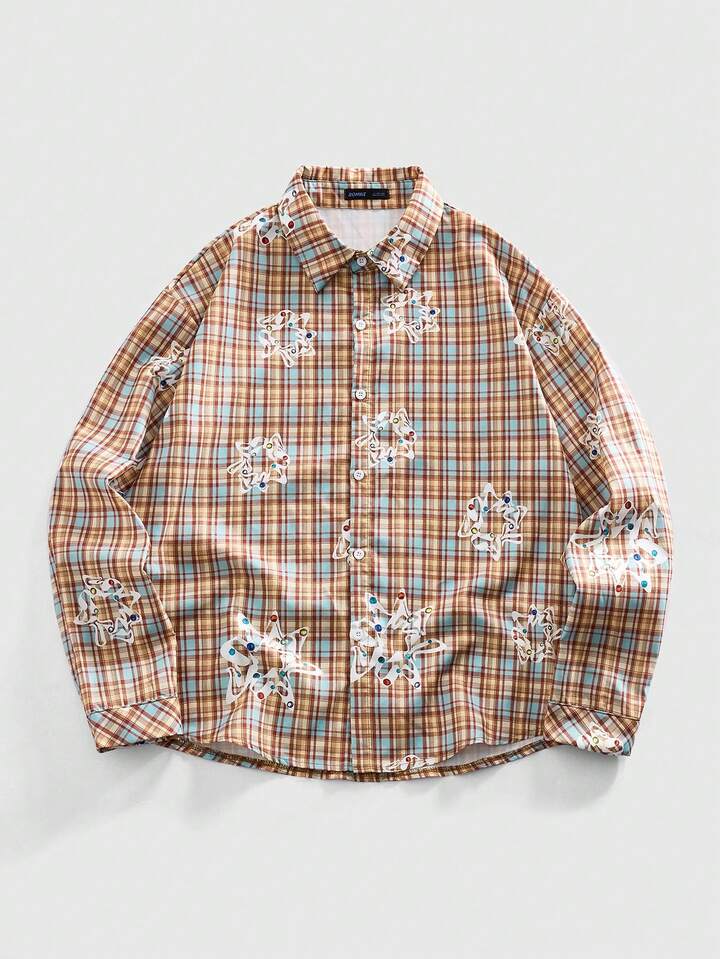 Men's Casual Plaid Print Long Sleeve Shirt, College Style
