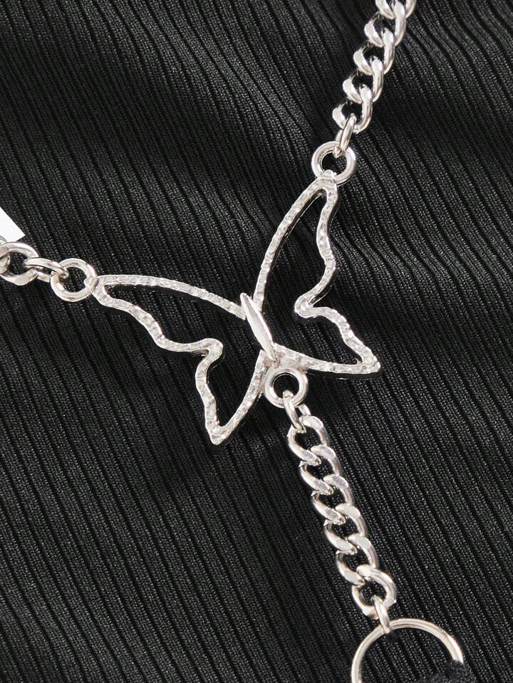 J-Fashion 5pcs/Set Women Gyaru Knit Ribbed Butterfly Chain G-String