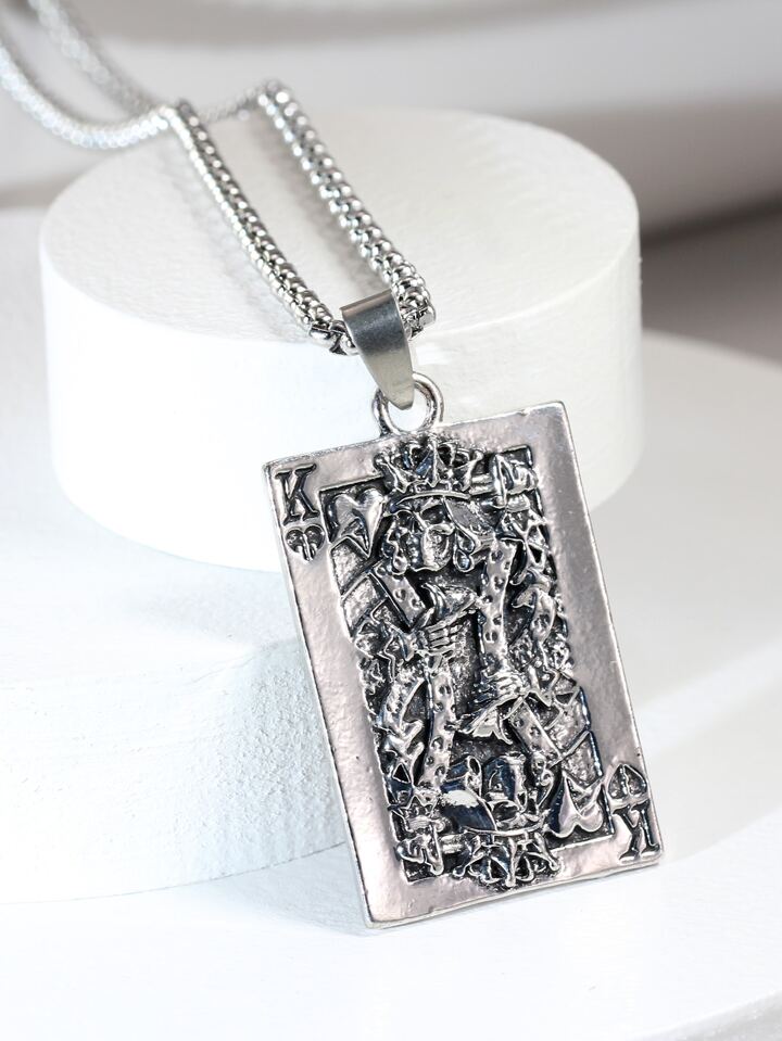 Guys Skull Detail Playing Card Pendant Necklace