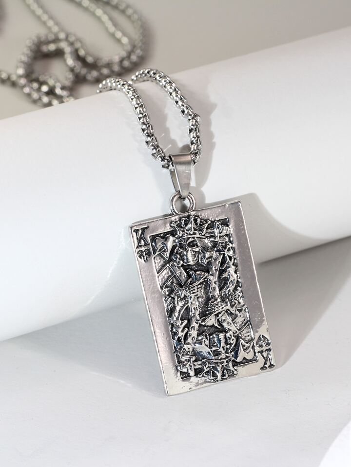 Guys Skull Detail Playing Card Pendant Necklace