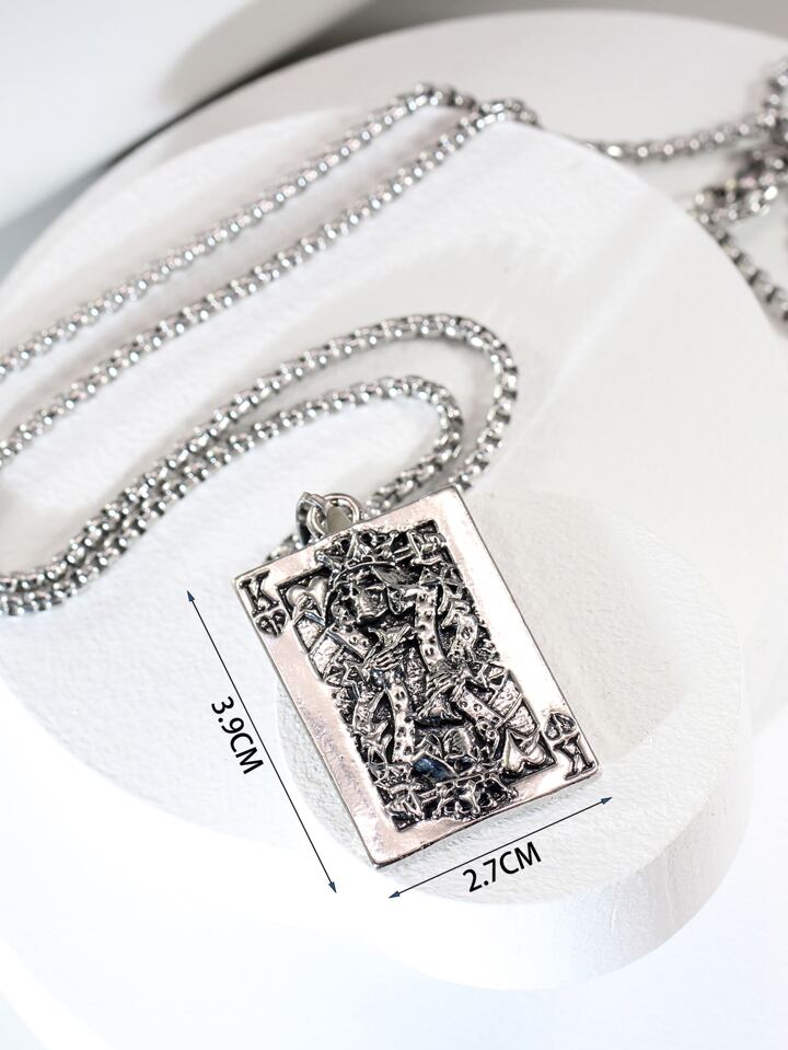 Guys Skull Detail Playing Card Pendant Necklace