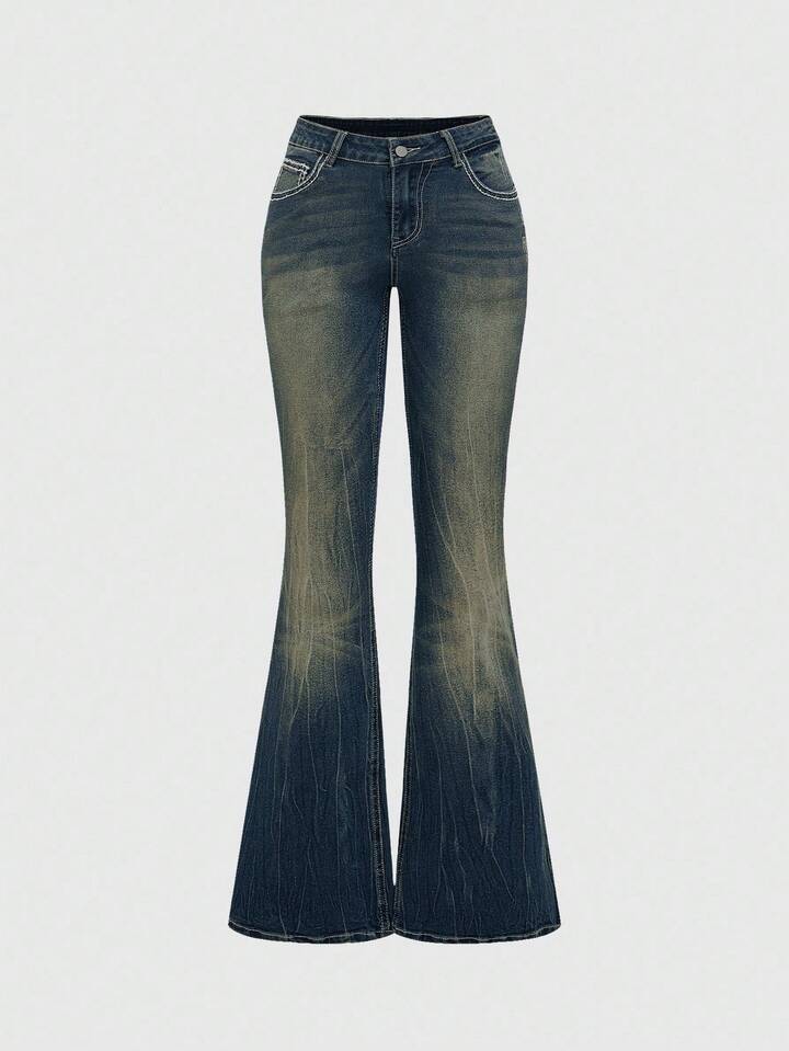 Grunge Punk Y2K Vintage Crop Flare Low Waist Jeans For Women With Cross Embroidery Pockets 2 Grunge Punk Y2K Vintage Crop Flare Low Waist Jeans For Women With Cross Embroidery Pockets