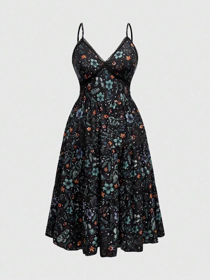 Goth Plus Size Dark Purple Moths & Floral Print Maxi Tank Dress