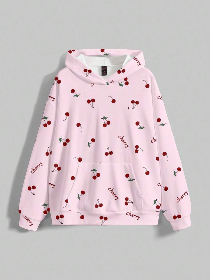 Kawaii Cherry Cute Funny Slogan All-Over Print Loose Fit Sweatshirt For Women