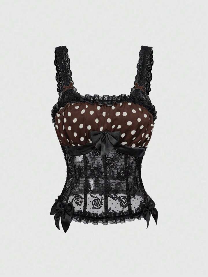 Grunge Punk Women's Y2K Valentine's Day Polka Dot Contrast Lace Camisole