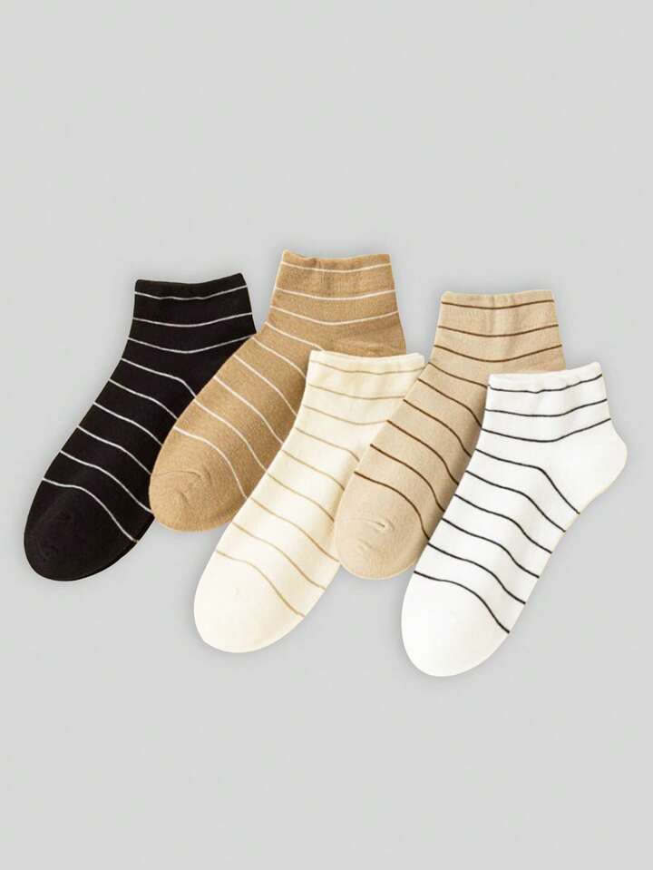 5 Pairs Women's Casual Short Socks, Fashion Campus Style, Versatile Sports Socks For Spring And Autumn