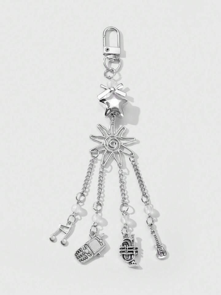 Kawaii 1pc Y2K Fashionable High-Quality Silver Bow, Star, Hollow, Sun, Crystal Ball, Musical Note Mini Charm Pendant For Keychain, Phone Holder, Bag Decor, Gift For Women/Girls, Everyday Wear