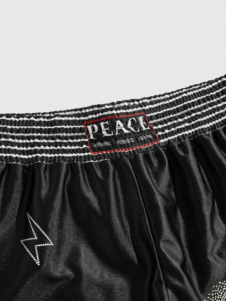 Prep Casual Summer Fashion Rhinestone Decor Elastic Waist Loose Men's Shorts