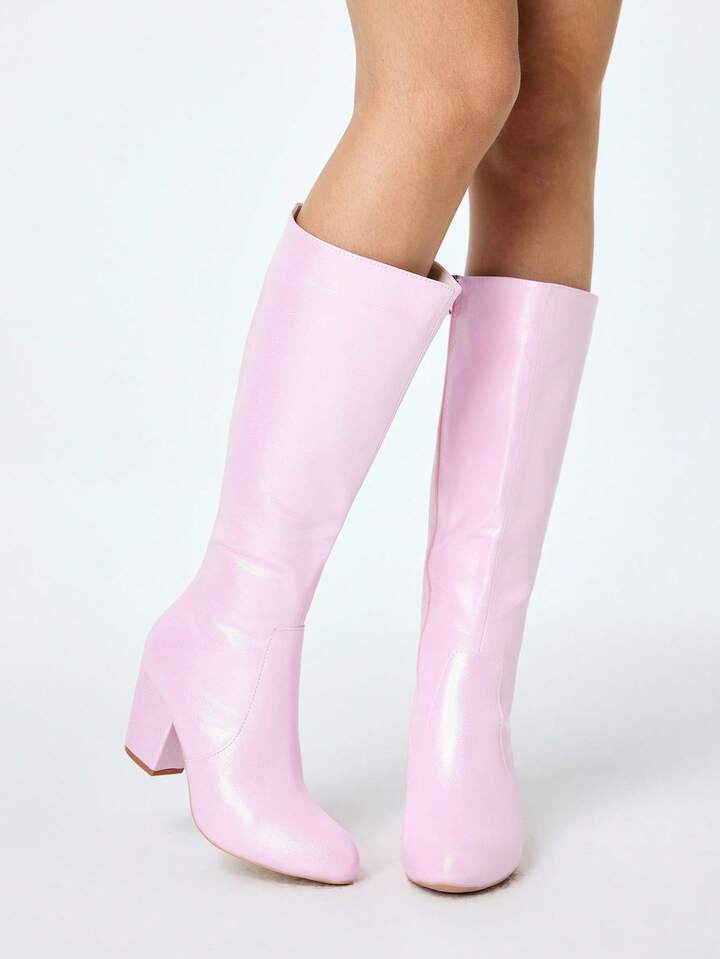 Fairycore Women's High Heel Boots, Versatile Elegant Round Toe Fashion Chunky Heel Boots, Suitable For Autumn/Winter