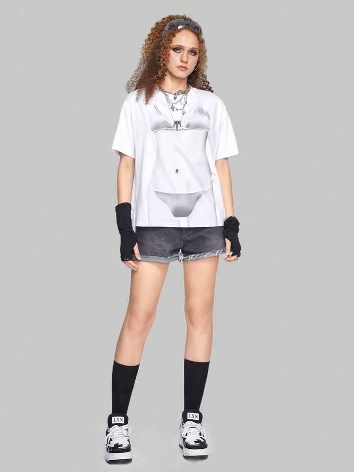 Street Life Body Print Drop Shoulder Tee