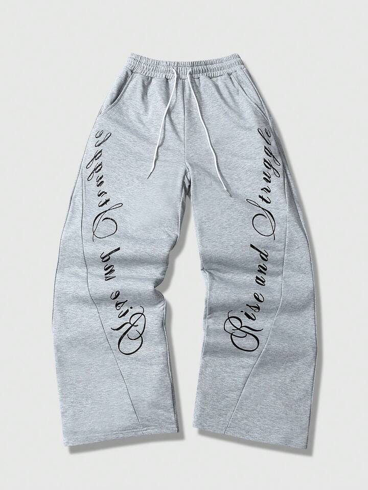 Casual Men's Letter Print Patchwork Drawstring Waist Loose Fit Sweatpants