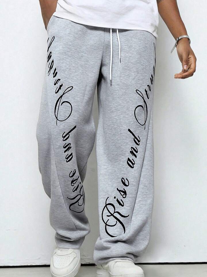 Casual Men's Letter Print Patchwork Drawstring Waist Loose Fit Sweatpants