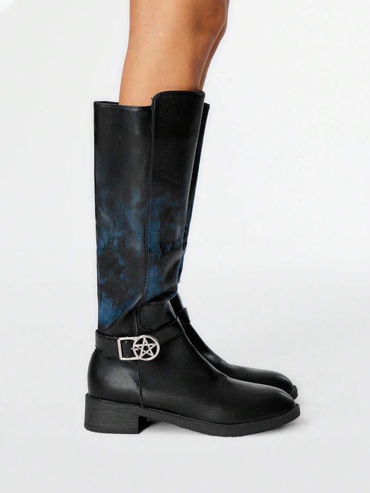 Women's Dark Rock Punk Goth Boots, Flat Leather Buckle Knee-High Boots, Soft Sole Tall Boots, Motorcycle Boots 4 Women's Dark Rock Punk Goth Boots, Flat Leather Buckle Knee-High Boots, Soft Sole Tall Boots, Motorcycle Boots