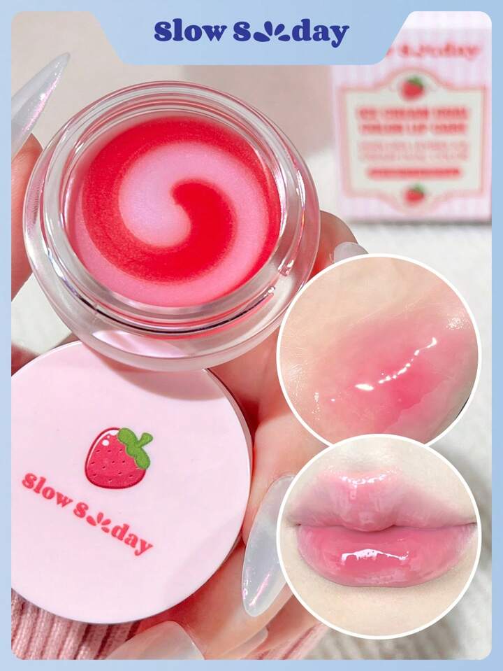 Slow Sunday Ice Cream Dual Color Lip Care, Cute Heart-Shaped Design, Skincare, For Valentine'S Day, Valentines Gift, Great Ideas For Party, Gift-Giving, Outdoor Activity, Suitable For Spring Personal Care
