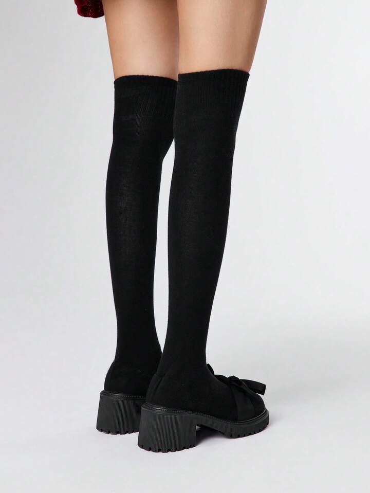 Brown Thigh High Boots, Slip-On Elastic Tall Boots, Wedge Heel Thick Sole Gothic Boots For Women For Christmas 5 Brown Thigh High Boots, Slip-On Elastic Tall Boots, Wedge Heel Thick Sole Gothic Boots For Women For Christmas