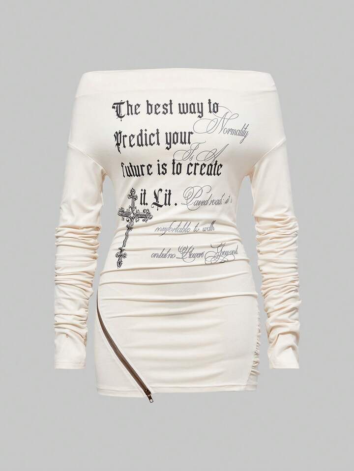 Grunge Punk Y2K Retro Punk Cowl Neck Long Sleeve Fitted Knit Top For Women