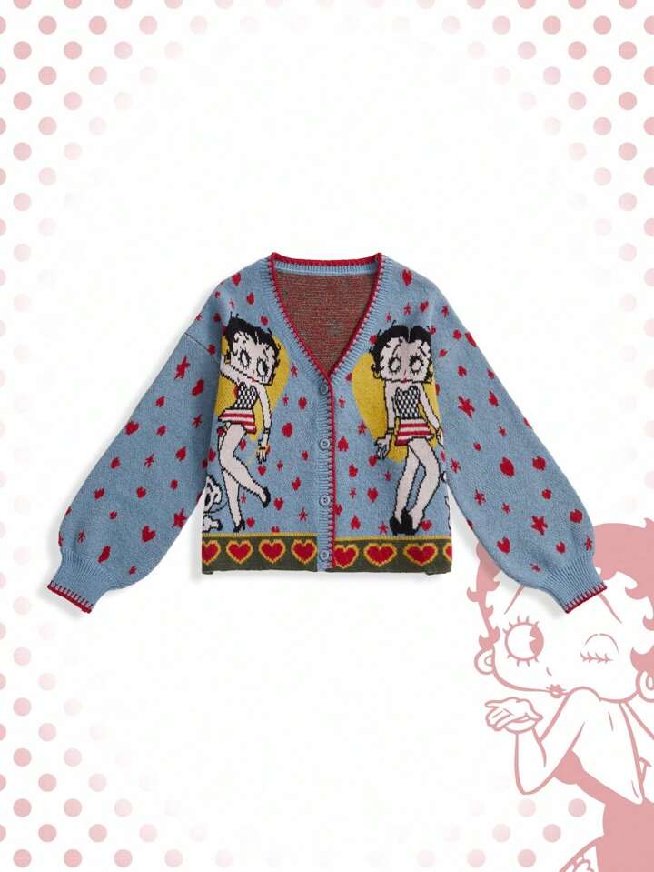 Betty Boop | ROMWE Plus Size Y2K Heart & Star Betty Pattern Cardigan