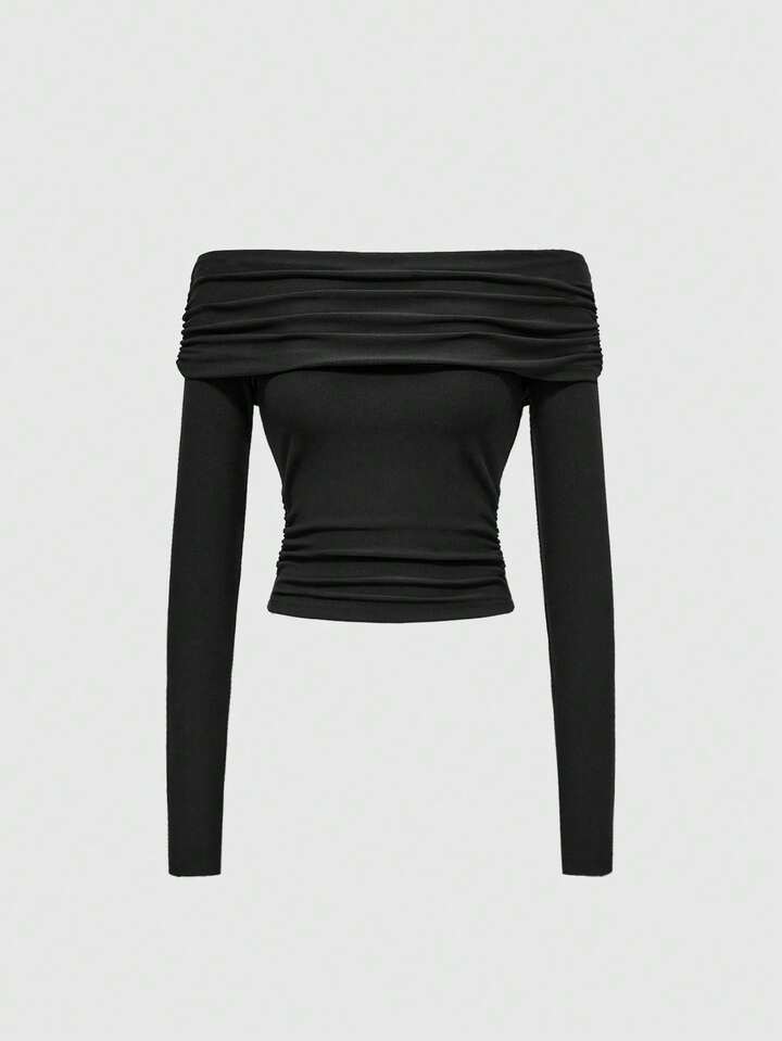 1 Set Off-Shoulder Bodysuit & High-Waisted Flared Yoga Pants