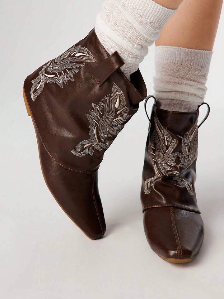 Fairycore Women's Square Toe High Boots, Vintage Flat Bottom Straight Tube Boots, Everyday Versatile Women's Over-The-Knee Boots