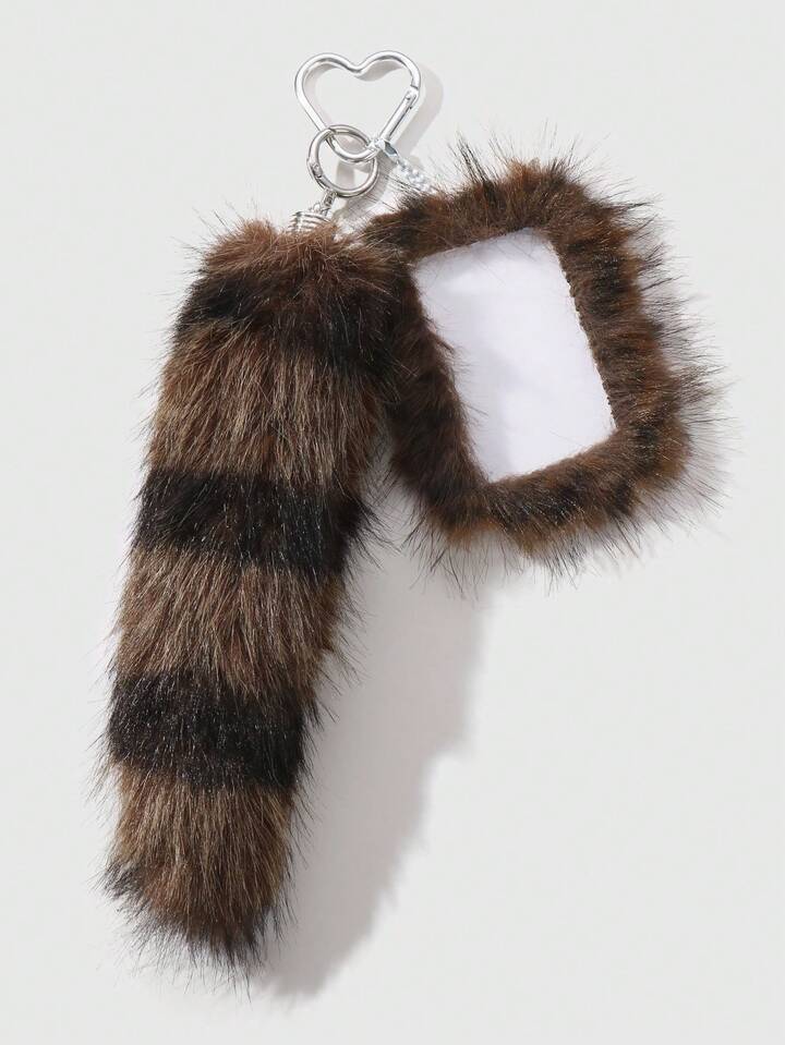 Grunge Punk 1pc Y2K Retro Stylish Chic High-End Brown Striped Faux Fur Animal Tail Key Chain Pendant, Suitable For Women/Girls Everyday Wear, Holiday Gift