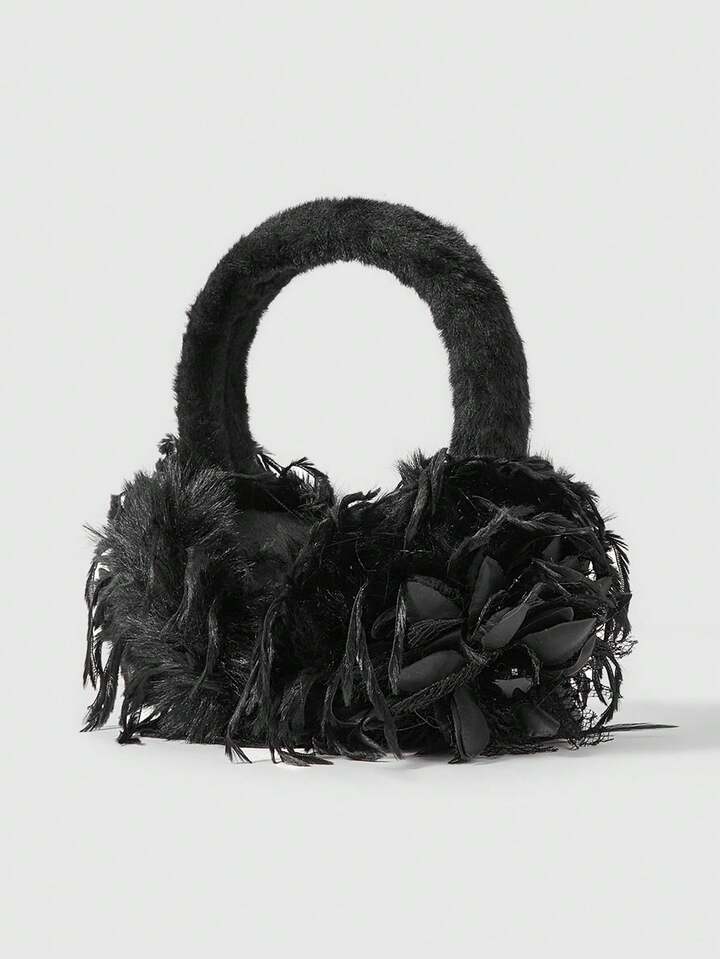 Anime 1pc Black Y2K Punk Style Metal Rivet Decor Millennium Baddie Goth Black Spider Ear Muffs, Sweet & Cool Fashionable Subculture Unisex Warm Ear Warmers