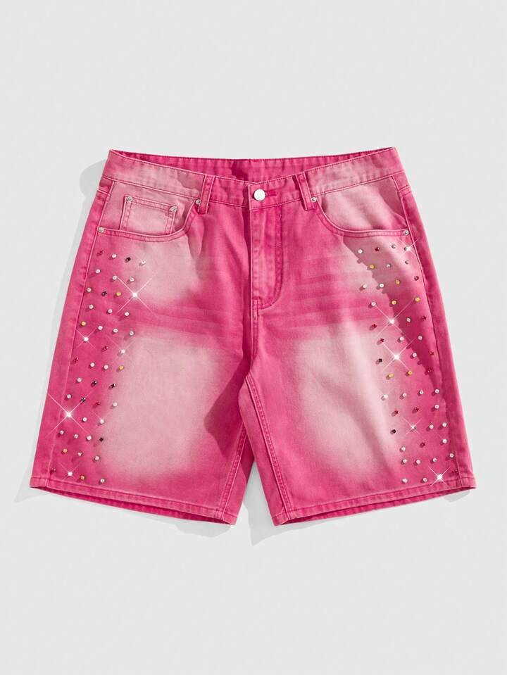 Street Life Men's Colorful Diamond Loose Denim Shorts