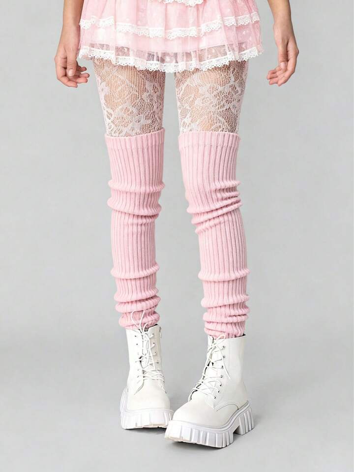 J-Fashion 1 Pair Of Women's High-Quality French Retro Lace Rose Pattern Pantyhose + 1 Pair Of Pink Knee Leg Covers, High-Elasticity Pantyhose Sock Cover Combination, Hollow Design, Slimming Effect.
