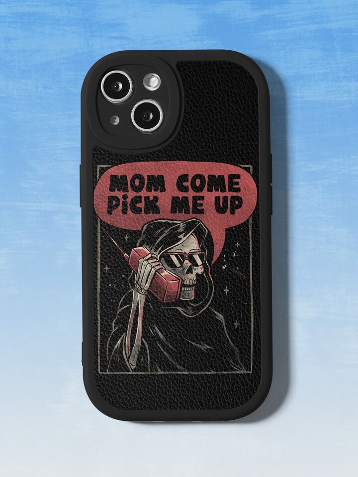 Eduely Skeleton & Letter Graphic Phone Case