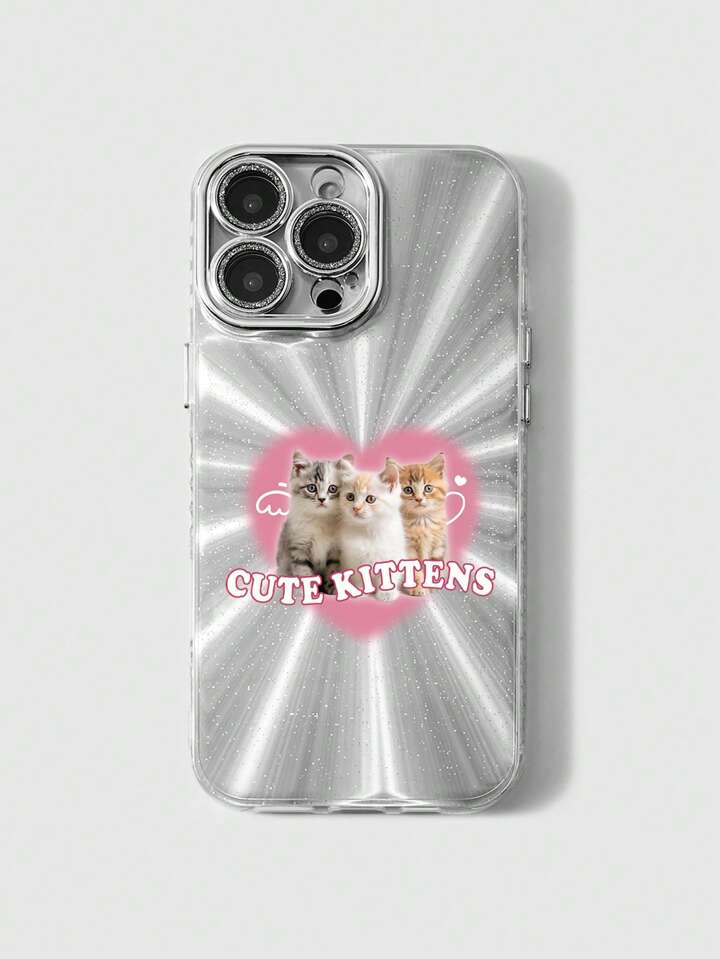 Kawaii 1pc Cute Cat & Gradient Heart Design IMD Phone Case Compatible With IPhone
