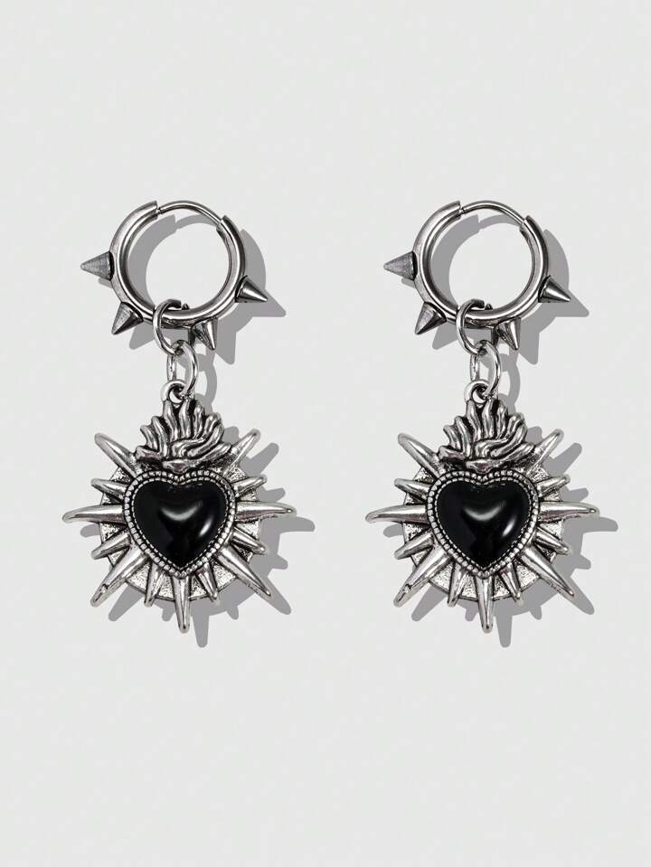 1pair Gothic Punk Style Vintage Black Stud Heart Earrings For Women Valentines,Mom,Mother,Mother's Day,Gift, Halloween