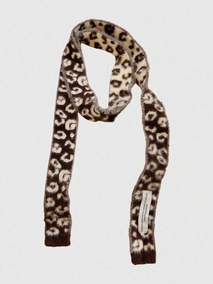 Anime 1pc Brown Y2K Babe Punk Leopard Animal Print Kawaii Sweet Retro Patchwork Contrast Color Fashion Simple Women Scarf, Suitable For Street, Campus, Commute, Etc.