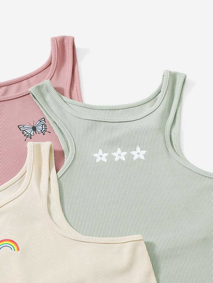 3sets Graphic Lounge Tank Top & Shorts Outfit