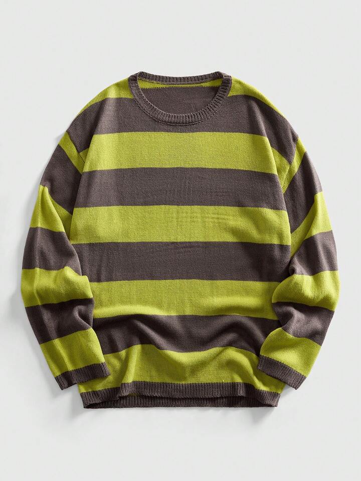 Academia Men's Striped Crew Neck Long Sleeve Casual Sweater, Autumn/Winter