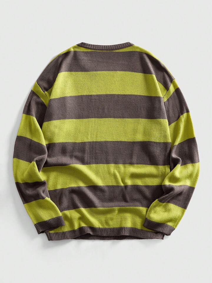 Academia Men's Striped Crew Neck Long Sleeve Casual Sweater, Autumn/Winter