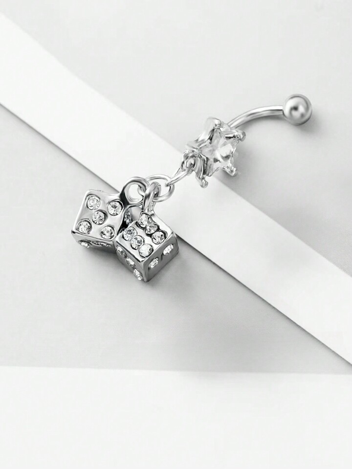 Kawaii 1pc Stainless Steel Rhinestone Pentagram Dice Navel Piercing For Women