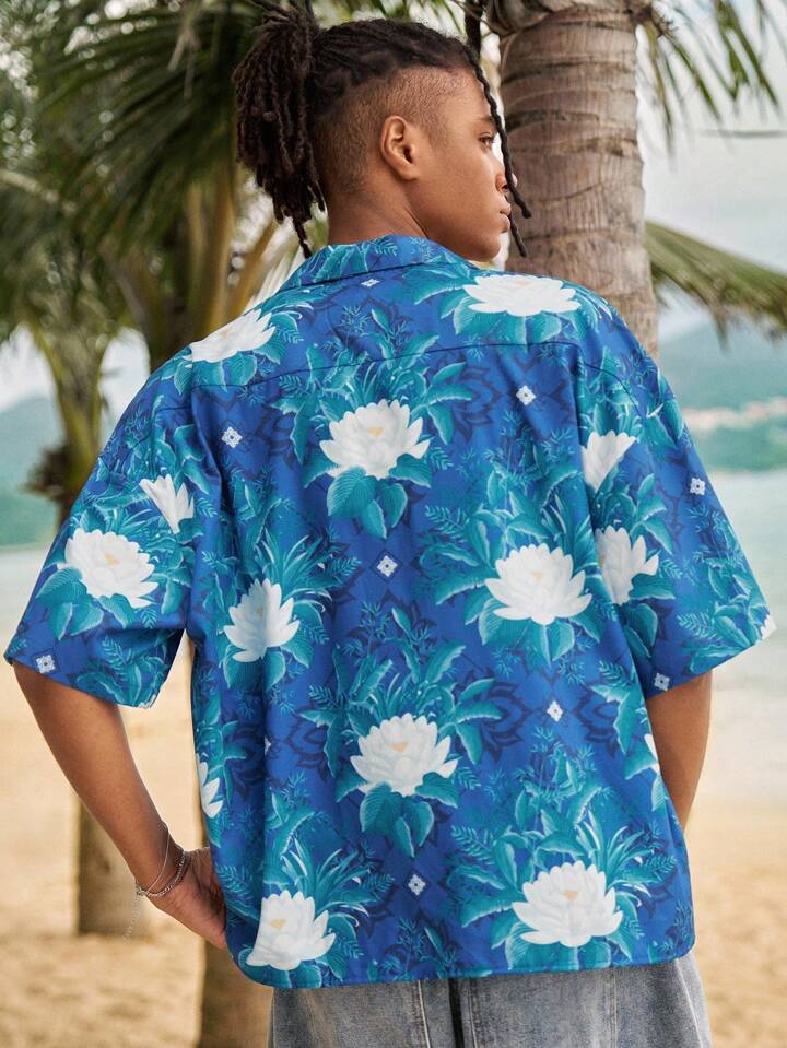The White Lotus Floral Print Front Button Casual Short Sleeve Shirt