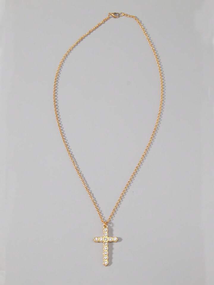 1pc Gothic Luxury Cross Pendant Necklace With Rhinestones, Holiday Party Gift, Halloween