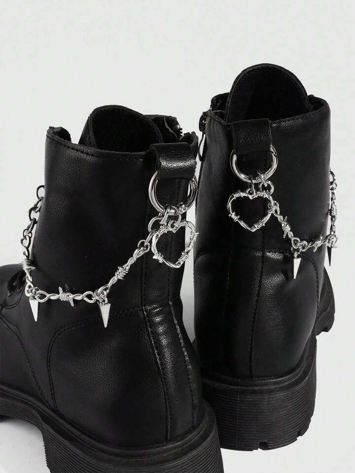 2pcs Gothic Punk Style Dark Thorn Heart Chain DIY Shoe Decorations, Add Mysterious Vibe To Your Shoes, Suitable For Women And Men - Compact, Delicate, Multifunctional Fashion Item, Halloween Holiday Shoe & Boot Decor
