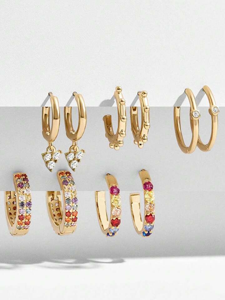 5pairs Rhinestone Hoop Earrings