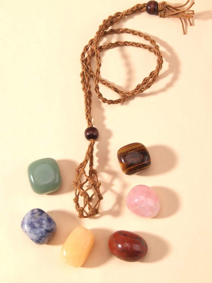 Fairycore Vintage Bohemian Style One Random Natural Stone Pendant Necklace
