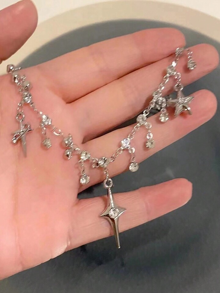 Goth 1pc Fashion Iron Alloy Rhinestone & Star Charm Necklace For Women For Daily Decoration