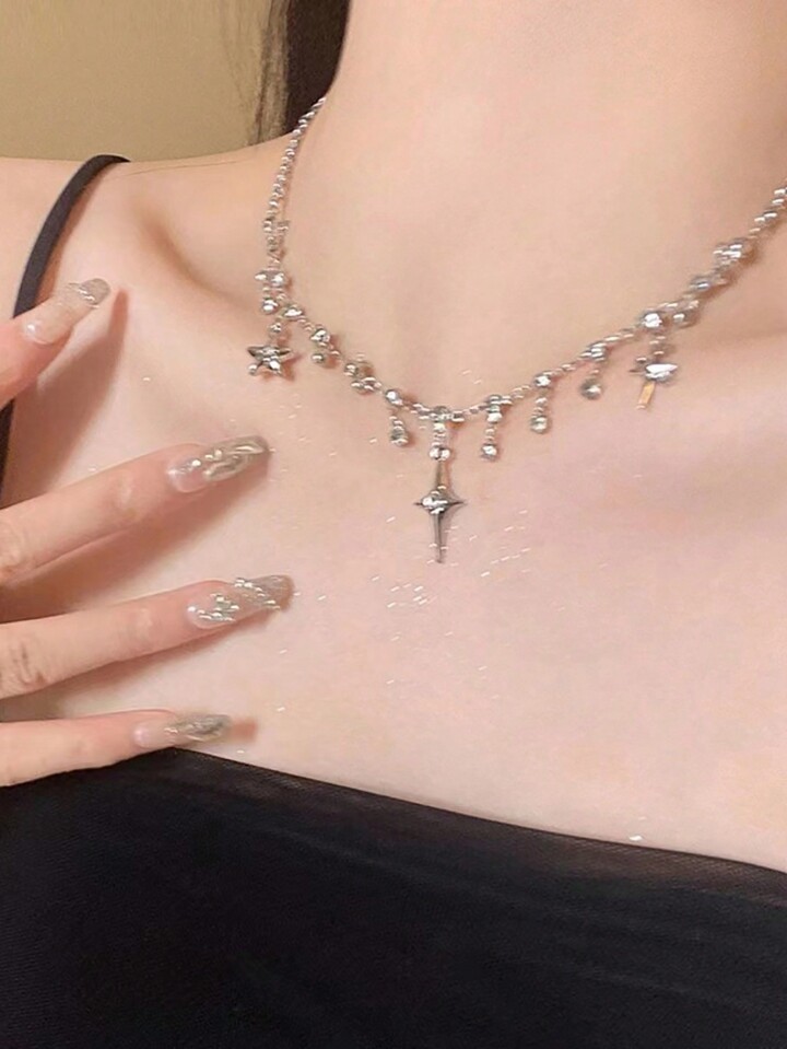 Goth 1pc Fashion Iron Alloy Rhinestone & Star Charm Necklace For Women For Daily Decoration