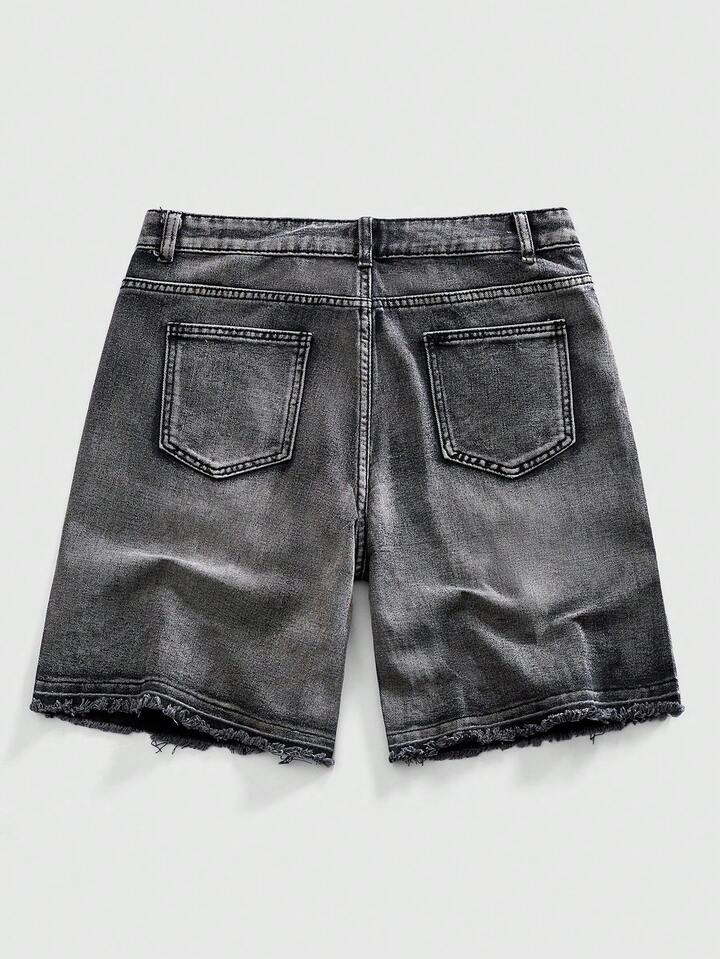 Men's Letter Rhinestone Decor Pocket Casual Loose Denim Shorts
