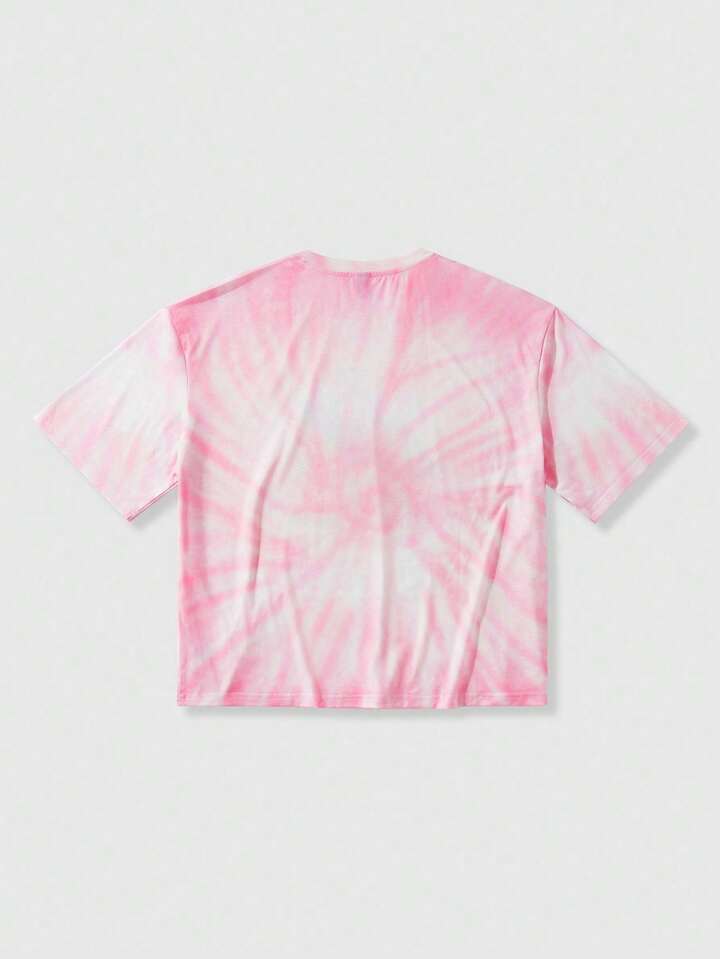 Teletubbies X ROMWE Men's Casual Tie-Dye Cartoon Graphic Round Neck Short Sleeve T-Shirt, Summer