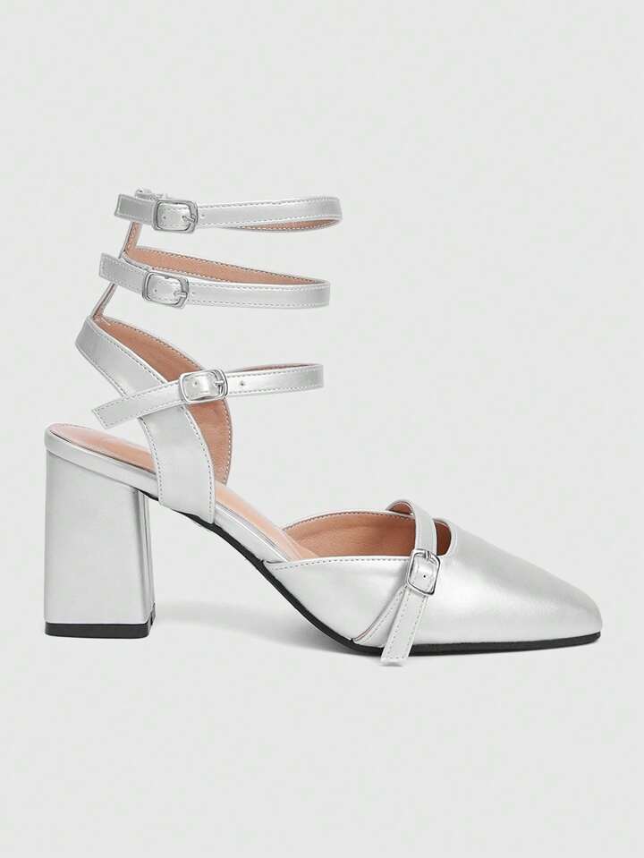 Women's Square Toe High Heel Pumps, 7.5CM Fashion Retro Pogo Style, Suitable For Commuting And Party Wear