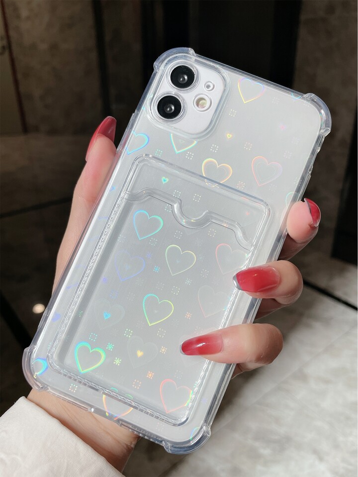 1pc High Transparent Shockproof TPU Phone Case With Card Holder And 1pc Laser Cut Heart Card Paper, 2-In-1 Compatible With IPhone 14 Pro Max/15 Pro Max Waterproof Anti-Fall Scratch Resistant