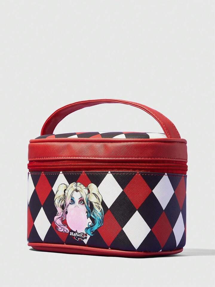 Harley Quinn | ROMWE Cartoon Character Plaid Cosmetic Bag, For Storing Toiletries And Makeup