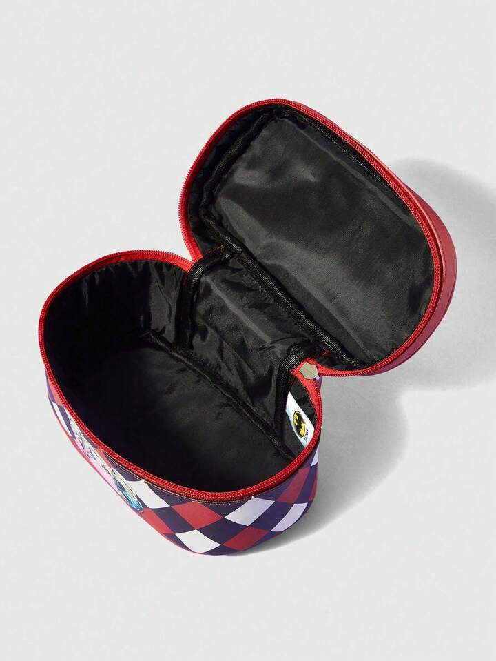 Harley Quinn | ROMWE Cartoon Character Plaid Cosmetic Bag, For Storing Toiletries And Makeup