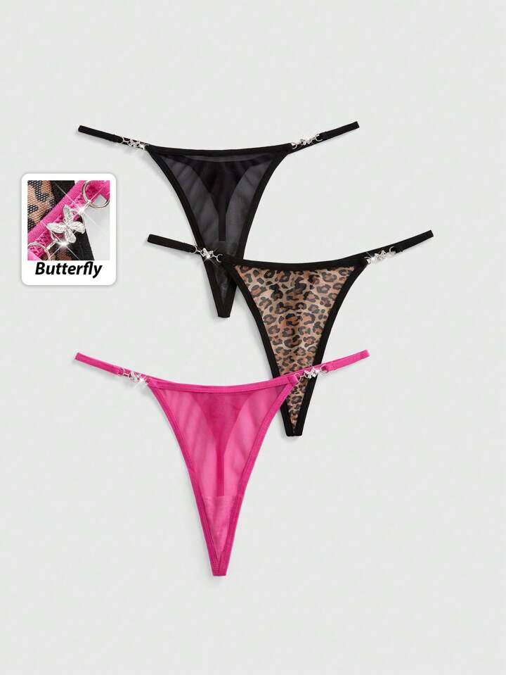 J-Fashion 3pcs/Set Y2K Style Sexy Zebra Mesh Printed Thong Panties
