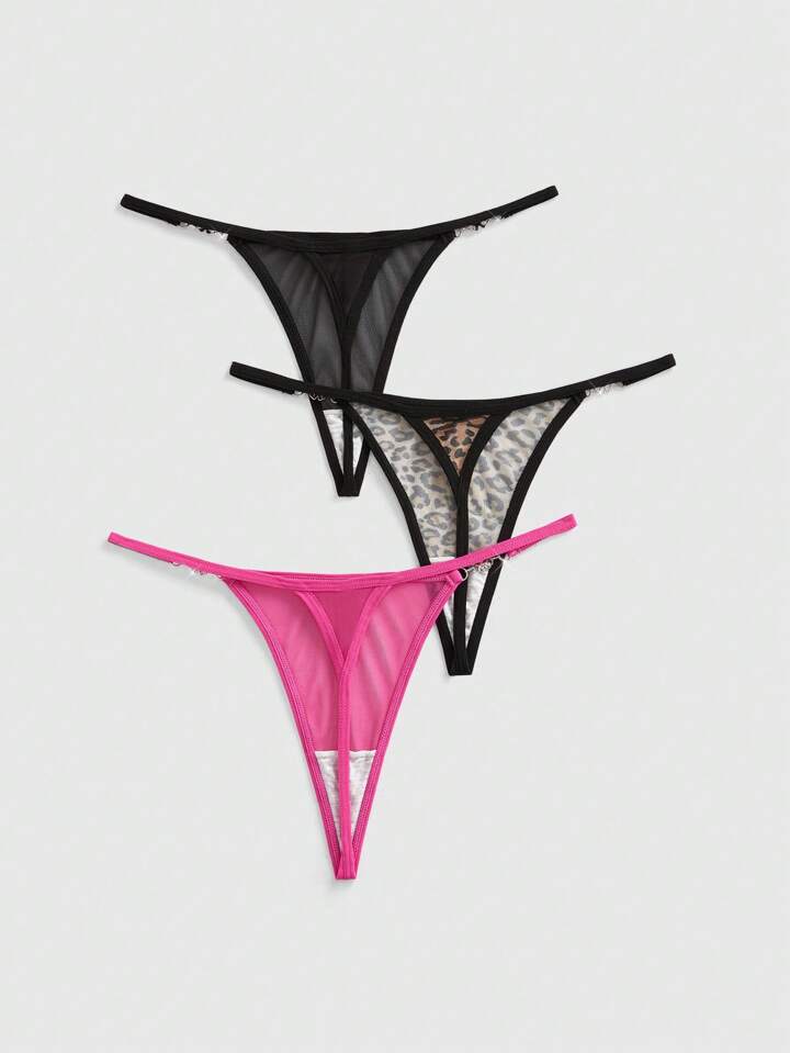 J-Fashion 3pcs/Set Y2K Style Sexy Zebra Mesh Printed Thong Panties